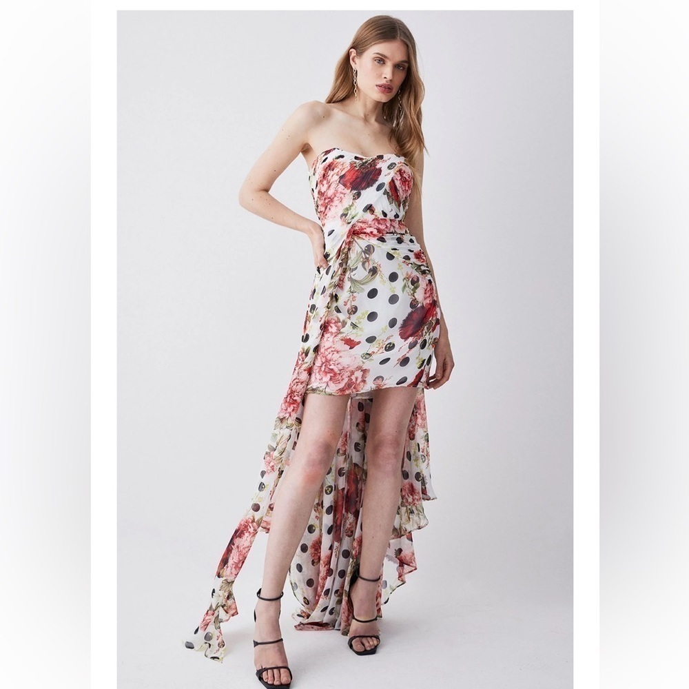 NWT sold out!! Spot Floral Chiffon Drama Hem Mini Dress​​​​​​​​​​